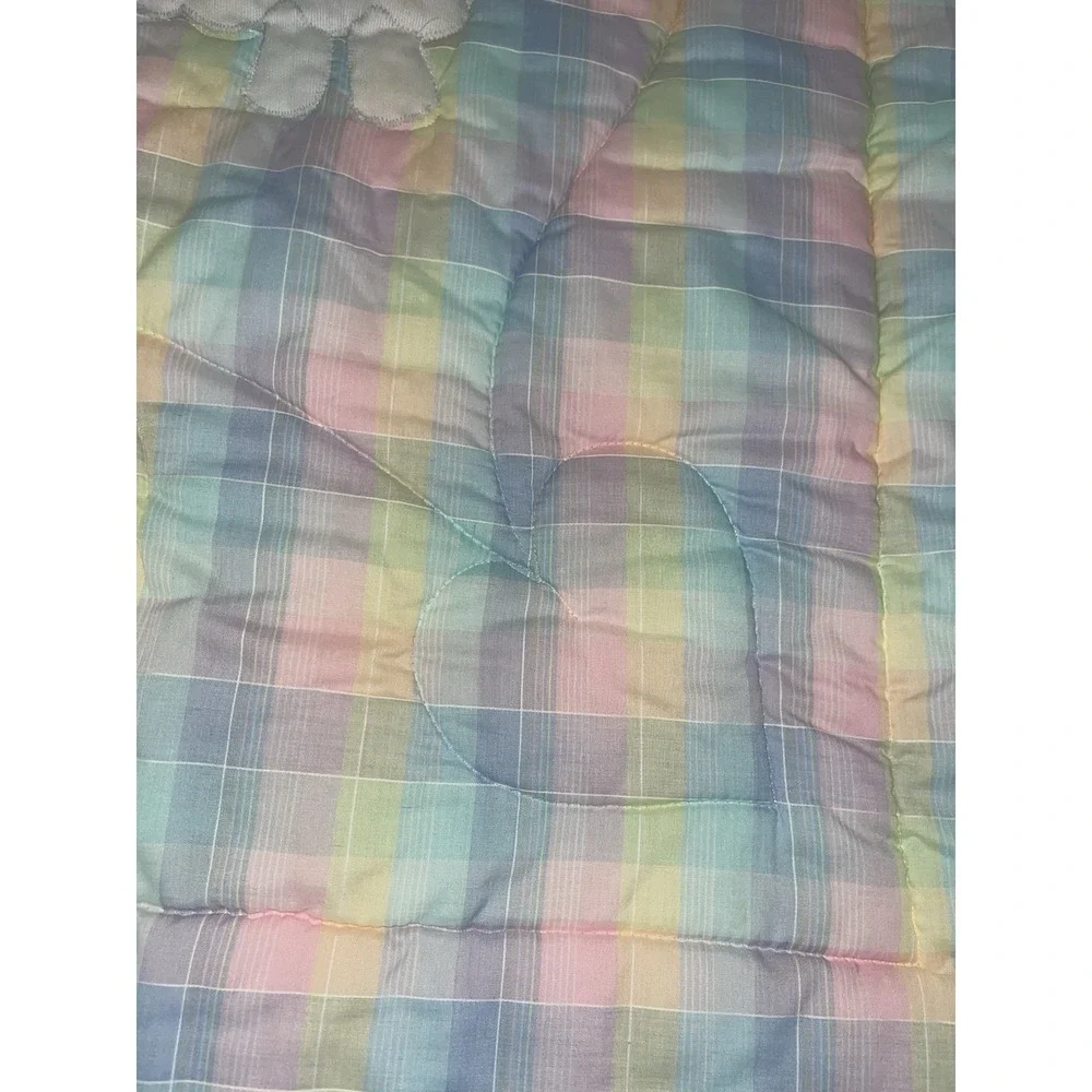 Vintage The Red Calliope‎ Lamb Baby Blanket Comforter Plaid Pink, Yellow & Blue